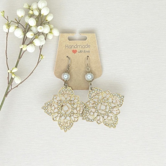 Jewelry - Gold and White Filigree Earrings